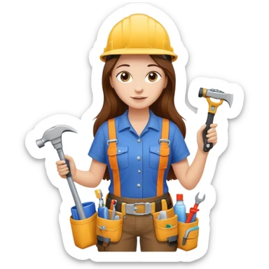 beautiful girl with long brown hair constructing new bathroom area with new shower and amenities  sticker