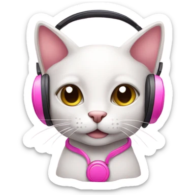 Cute cat pink headphones sticker