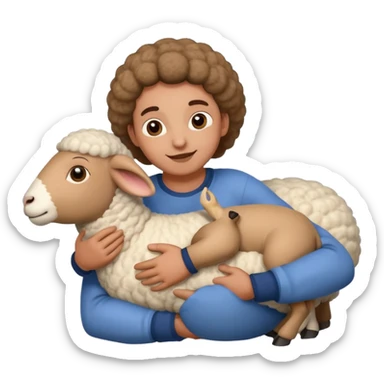 person clinging to belly of sheep sticker