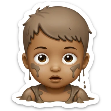 dirty baby with mud on face looking sneaky mischievous sticker