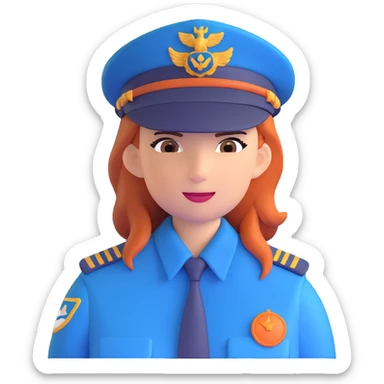 pilot, female, blue uniform, captain's hat sticker