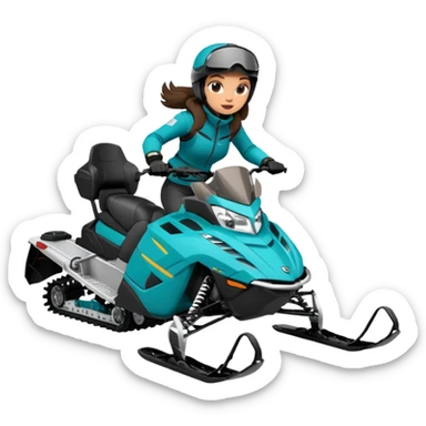 Can you create an emoji of a brunette girl on a teal polaris khaos 850 155 snowmobile action shot sticker