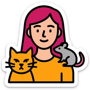 icon of Лера шин with a cat and a rat, alternative modern icon style, different pose or composition, minimal color sticker