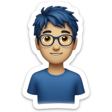 A boy with dark blue hair, round glasses sticker
