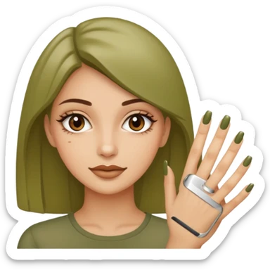 gel polish, y manicure en beige and olive green with a woman  sticker