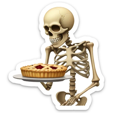 A skeleton smelling a pie sticker