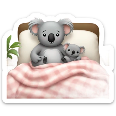 A koala and a woman sleeping on a couch under a blanket with pillows sticker