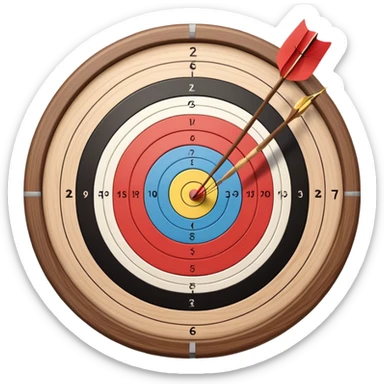 A close-up of a bowstring pulled taut with an arrow aimed at a target. The target's concentric rings are visible in the background, highlighting the focus and precision required for archery. The scene captures the grace and concentration of the sport. sticker