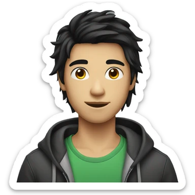 Long black hair teenager boy sticker