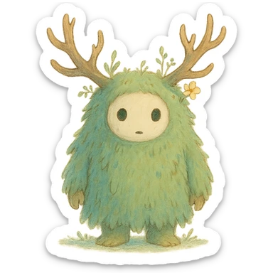 forest spirit character in ghibli style with soft colors and whimsical atmosphere sticker