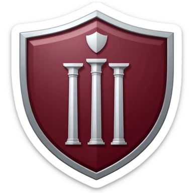 

"A modern shield-shaped logo divided into maroon and grey quarters, featuring three upward-pointing white pillars or beams with circular dots at the top, symbolizing strength, protection, and unity."
(Bangalore Trilife hospital logo)
 sticker