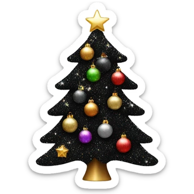 Glittery black Christmas tree with decorations sticker