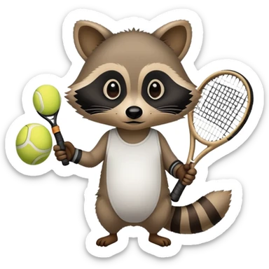 tennis racket gripped by a raccoon hand and forearm, no raccoon body visible sticker
