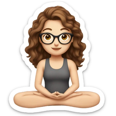 White girl with wavy brown hair, brown eyes and black glasses doing yoga sticker