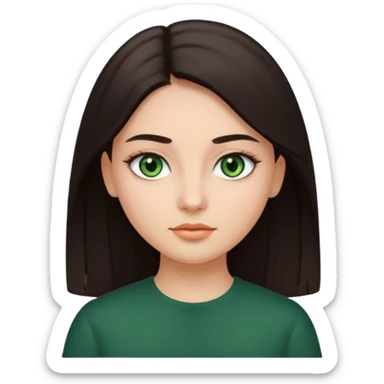 Girl with dark green eyes, light eyebrows and long dark-brown straight hair with oval face sticker