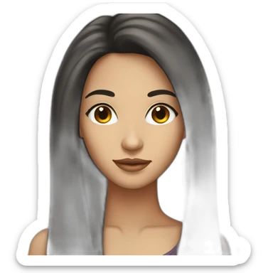 Pretty woman with very long dark hair and long face light skin sticker