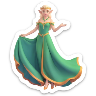 distinctly feminine elf maiden with graceful pose, flowing gown sticker