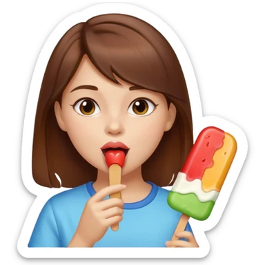 Brown hair Girl licks popsicle  sticker