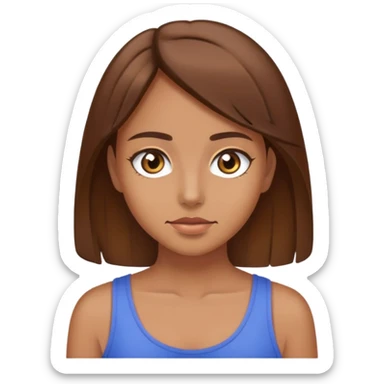 A girl with brown hair and eyes. Tan skin. Doing the 🤷‍♀️  sticker