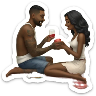 Romantic picnic date for beautiful tattooed couple sticker