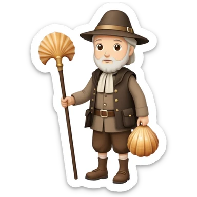 pilgrim walking with walking stick and scallop shell sticker