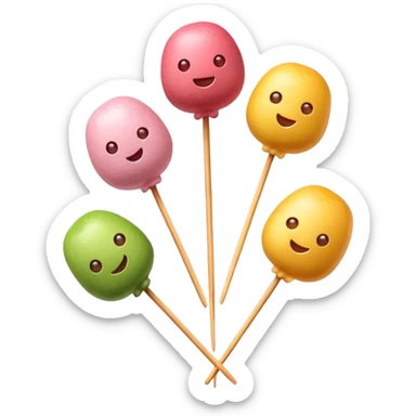 Cinematic Realistic Dango Dessert Emoji, showcasing colorful rice dumplings on skewers rendered with lifelike textures and soft, inviting lighting. sticker