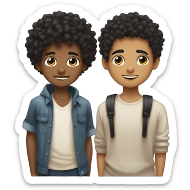 a mulatto boy with small curly black hair and black eyes with beautiful eyelashes who falls in love with a light-haired boy with small wavy hair sticker