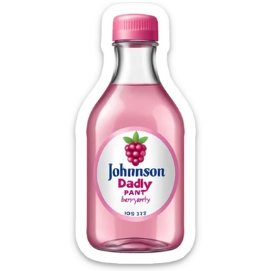 realistic Johnson and Johnson style bottle pink cap pink label clear bottle with berry party written on the logo with diddy logo sticker