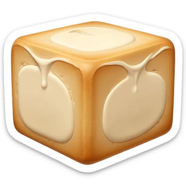 small block or cube of fresh baker’s yeast, pale beige color, smooth and slightly crumbly texture, neat but softly pressed shape with faint lines or cracks suggesting moisture and softness, no packaging, bowl, or extras, soft lighting, subtle shadows, emoji scale sticker