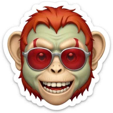 Zombie monkey with sun glasses and red hair and joker nose hungry  sticker