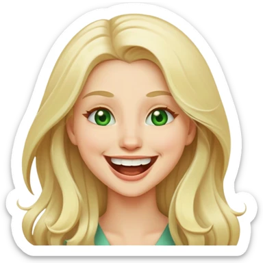 blonde with long hair and pale green eyes, laughing, emoji style sticker
