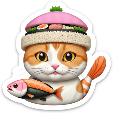 cat wearing a hat made out of sushi sticker