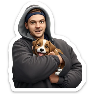 smiling boy with dog outdoors sticker