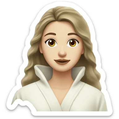 White girl with Brown hair and blue eyes wears a Green clay colored skincare textured mask and puts on cucumbers around her eyes while She relaxes in her white Robe sticker