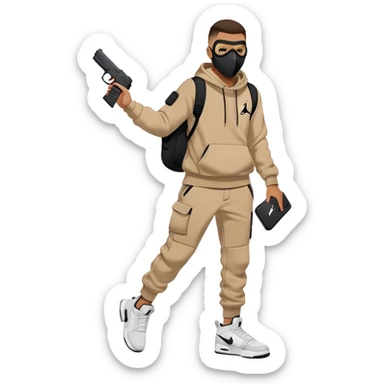 Gangsta, nike tech fleece, air jordan, mask, glock sticker
