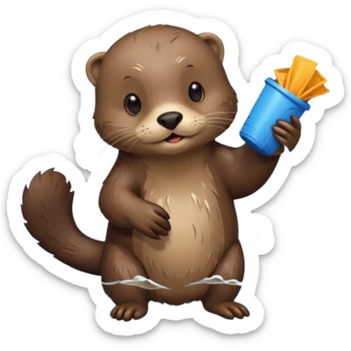 an otter picking up trash sticker