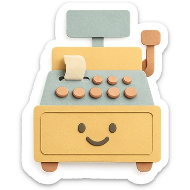 vintage cash register, full body, smiling face, soft pastel tones sticker