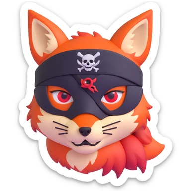Fox with fiery red eyes, one eye covered with pirate blindfold sticker