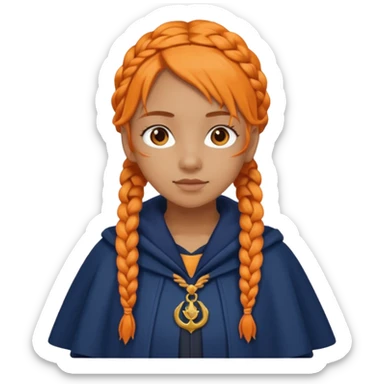 orange braids hair girl, tan skin, wear navy cloak sticker