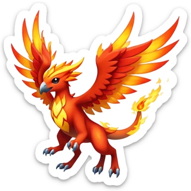 Elemental fire-flying-type magical colorful exotic animesque Pokémon-Fakémon-animal-creature sticker