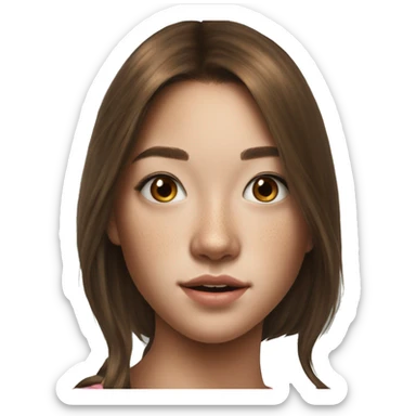 Megan Nakata long brown hair teenager, freckles, hyperreal, photoreal portrait sticker