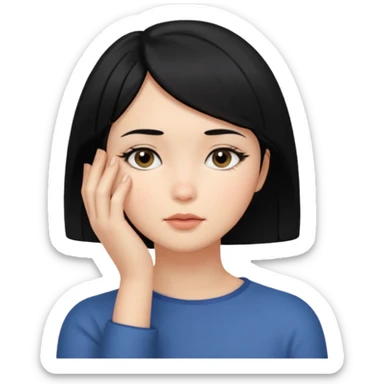 Girl with black hair and short hair who put her hand on her face sticker