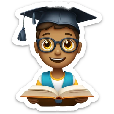a smart boy reading book with graducation hat sticker
