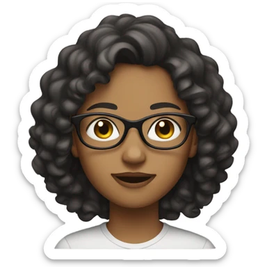 A girl with curly and wavy long hair with black glases sticker