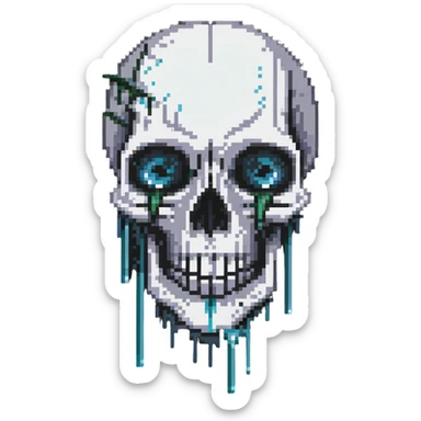 crying skull, tears flowing from eye sockets sticker