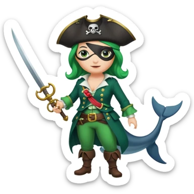 Pirate female whale, with green costume, full body sticker