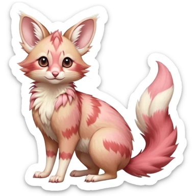 Pastel Pink, red-pointed, soft natural realistic romantic vintage antique divine beautiful elegant pretty precious cute young youthful  Fakémon-Pokémon-opossum-feline-mouse-serval-caracal-chinchilla-Minccino-Cinccino-Meowstic-rodent-hybrid-creature with a big fluffy bushy tail (full body) sticker