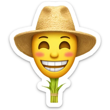 Yellow round face emoji farmer with wheat sticking through teeth sticker