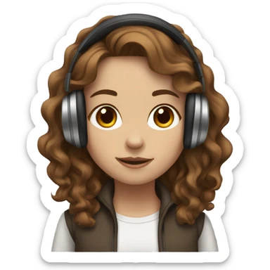 White skin, brown mid-length wavy haired girl with headphones  sticker