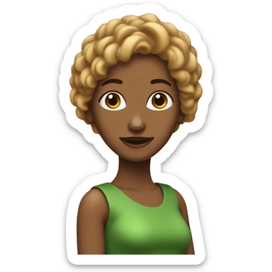 crea un avatar de una mujer de pelo castaño claro largo un poco ondulado cojos verdes y pecas  sticker